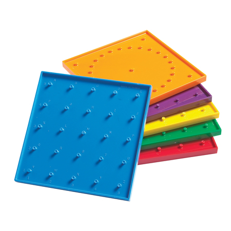 LEARNING ADVANTAGE Double-Sided Geoboards, 6in x 6in, Set of 6 with Bands 7748